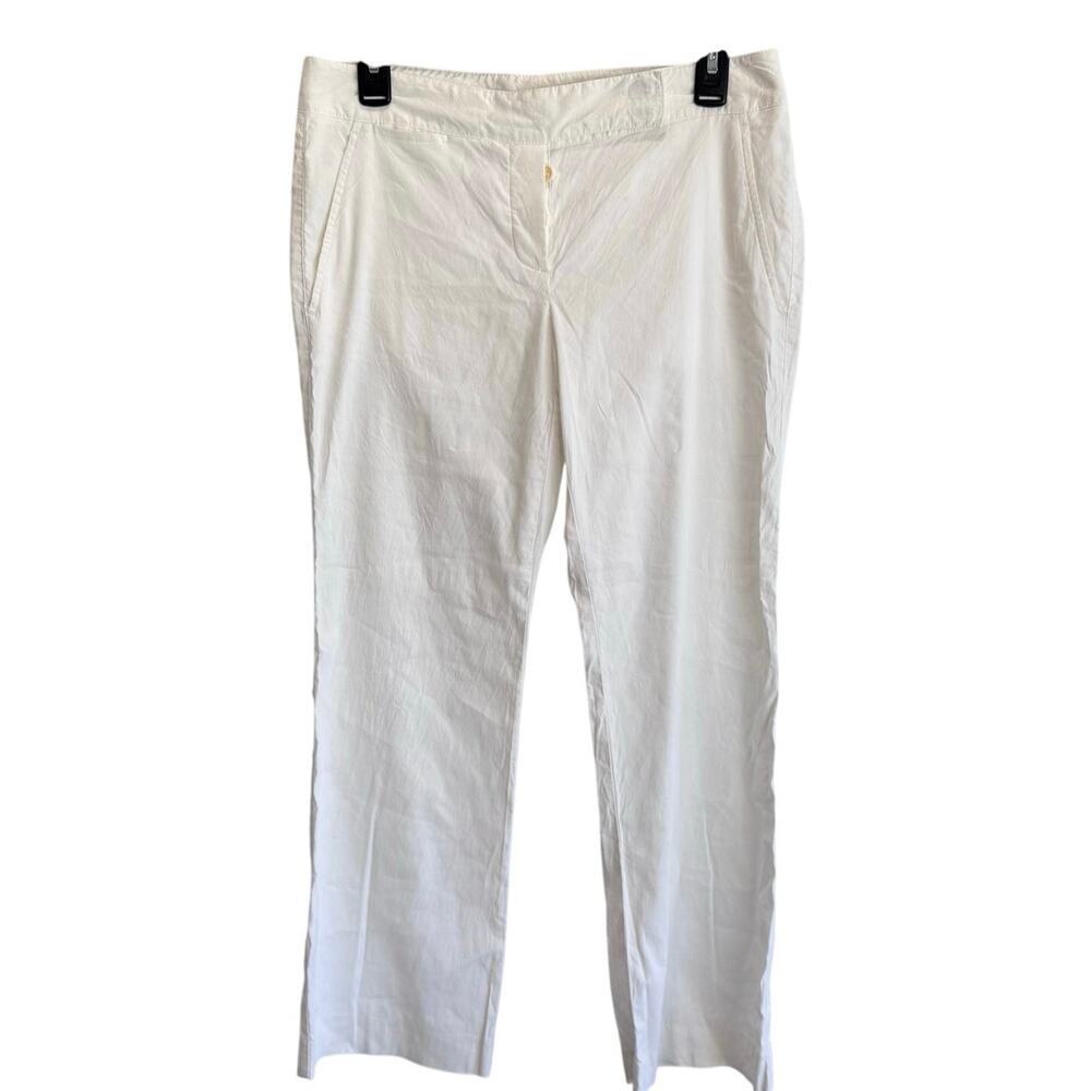 Theory White Linen Blend Pants Size 6 Resortwear Minimalist Coastal Chic